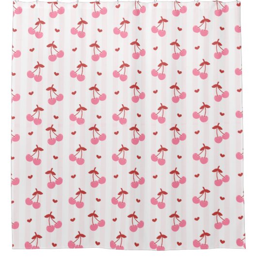 Cherry Pattern with Hearts Duschvorhang (Vorderseite)