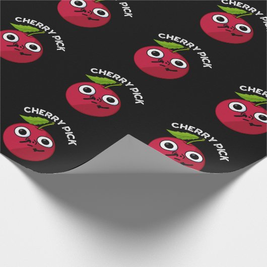 Cherry Pick Funny Fruit Pun Dark BG Geschenkpapier (Ecke)