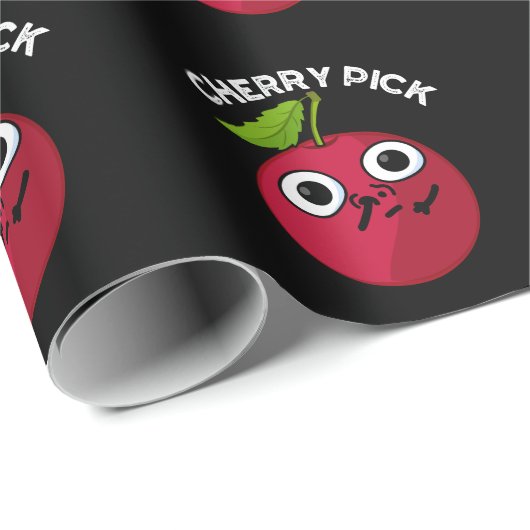 Cherry Pick Funny Fruit Pun Dark BG Geschenkpapier (Rolleneckpunkt)