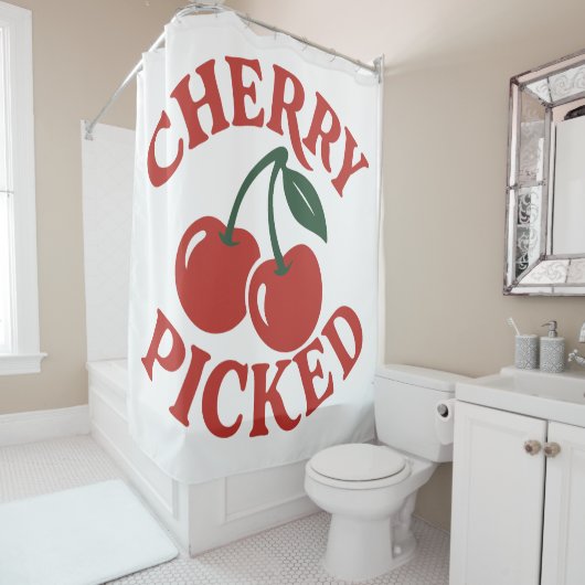 Cherry Picked Trendy Retro Fruit Graphic Duschvorhang (Beispiel)