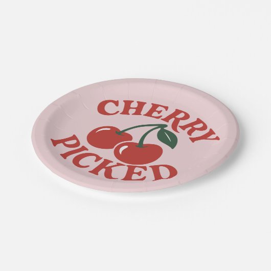 Cherry Picked Trendy Retro Fruit Graphic Party Pappteller (Schrägansicht)
