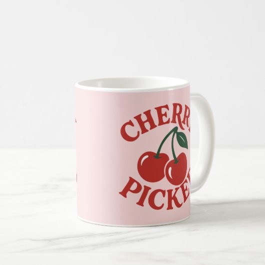 Cherry Picked Trendy Retro Fruit Graphic Pink Kaffeetasse (VorderseiteRechts)