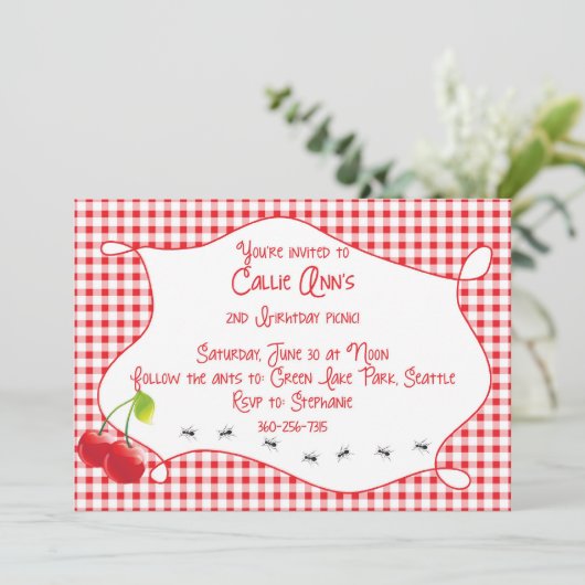 Cherry Picnic Einladung (Stehend Vorderseite)