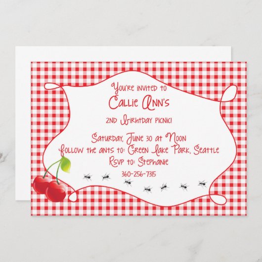 Cherry Picnic Einladung (Vorne/Hinten)