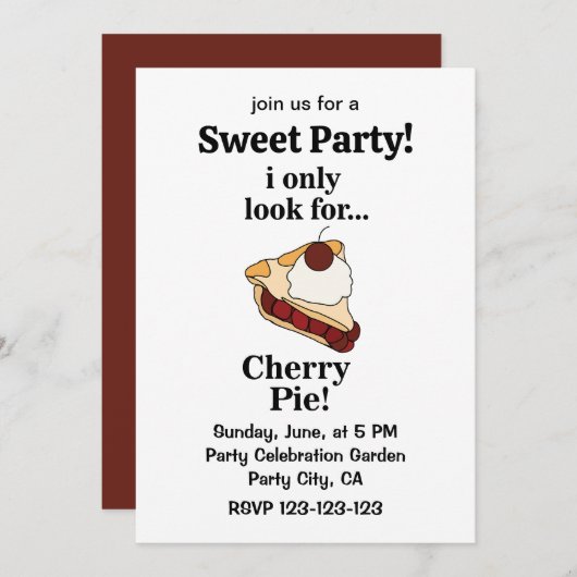 Cherry Pie Niedlich Sweet Party Einladung (Vorne/Hinten)