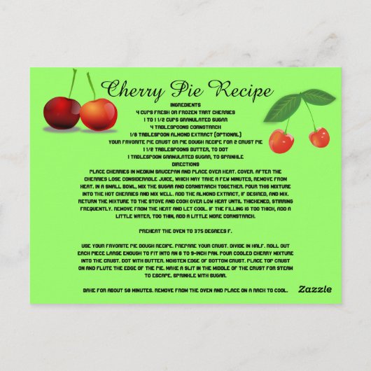 Cherry Pie Recipe Frucht Süßigkeiten Dessert Koch Postkarte (Rückseite)