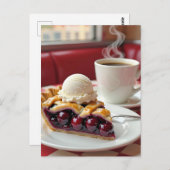 Cherry Pie, Vanilla Ice Creme & Kaffee Postkarte (Vorne/Hinten)