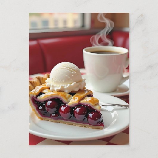 Cherry Pie, Vanilla Ice Creme & Kaffee Postkarte (Vorderseite)