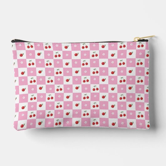 Cherry Pink And White Gingham Pattern Zipper Pouch Zubehörtasche (Rückseite)