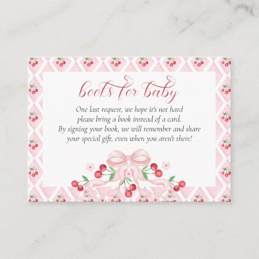Cherry Pink Bow Baby Showbücher für Baby Begleitkarte (Vorderseite)