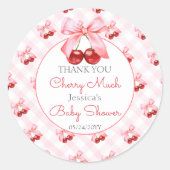 Cherry Pink Bow Baby Shower Runder Aufkleber (Vorderseite)