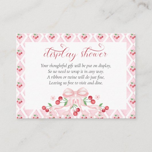 Cherry Pink Bow Babydusche Begleitkarte (Vorderseite)