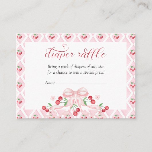 Cherry Pink Bow Babydusche Windelwindeln Begleitkarte (Vorderseite)
