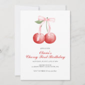 Cherry Pink Bow erste Geburtstagsfeier Einladung (Vorderseite)