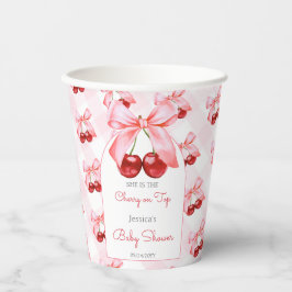Cherry Pink Bow Girl Babydusche Pappbecher