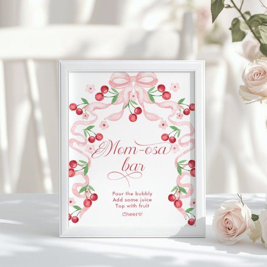 Cherry Pink Bow Momosa Bar baby Dusche Poster