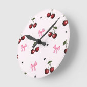Cherry & Pink Bows Pattern - Coquette Aesthetic  Runde Wanduhr (Winkel)