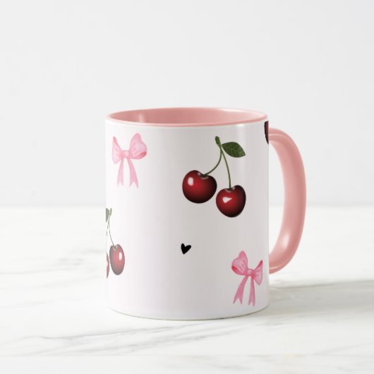 Cherry & Pink Bows Pattern - Coquette Aesthetic Tasse (VorderseiteRechts)