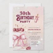 Cherry Pink Cake Geburtstagsparty Einladung (Vorderseite)