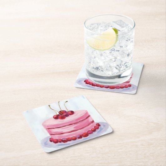 Cherry Pink Cake Watercolor Celebration Party Rechteckiger Pappuntersetzer (Vor Ort)