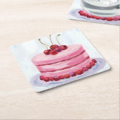 Cherry Pink Cake Watercolor Celebration Party Rechteckiger Pappuntersetzer (angewinkelt)