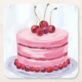 Cherry Pink Cake Watercolor Celebration Party Rechteckiger Pappuntersetzer (Vorderseite)