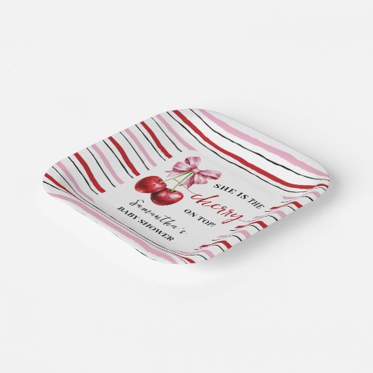 Cherry Pink Coquette Babydusche Square Pappteller (Gewinkelt)