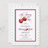 Cherry Pink Coquette Bow Erster Geburtstag Foto Einladung (Vorderseite)