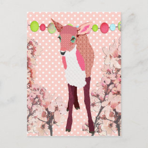 Cherry Pink Fawn Pokadot Postcard Postkarte