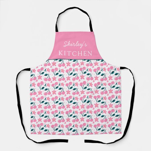 Cherry Pink Personalized Apron | Custom Name Apron Schürze (Vorderseite)