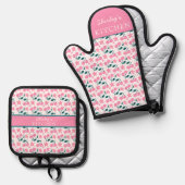 Cherry Pink Personalized oven| Custom Name  Ofenhandschuh & Topflappen-Set (Vorderseite/Rückseite)