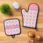 Cherry Pink Personalized oven| Custom Name  Ofenhandschuh & Topflappen-Set (Oben Unten)