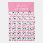Cherry Pink Personalized Tea Towel | Custom Name K Geschirrtuch (Vertikal)