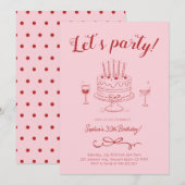 Cherry Pink Red Birthday Cake Invitation Einladung (Vorne/Hinten)