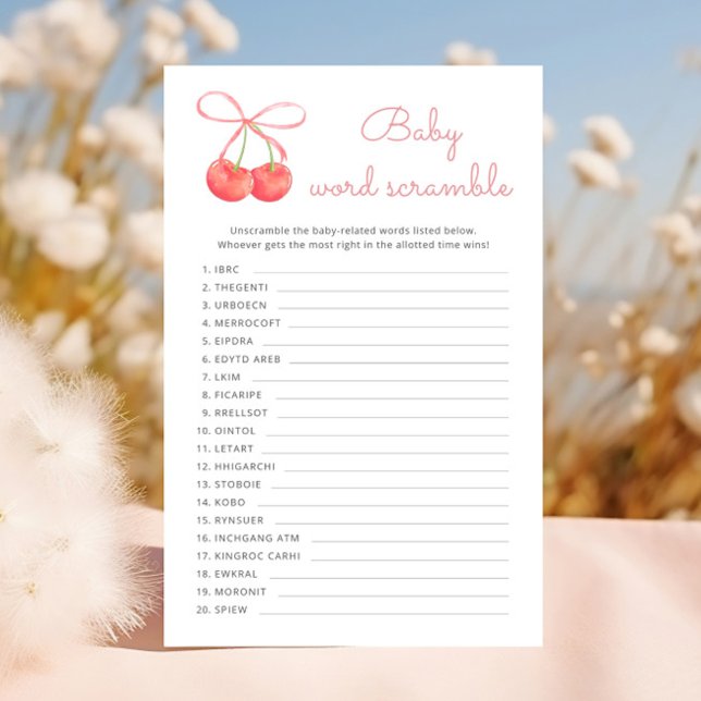 Cherry Pink Ribbon Baby Dusche Word Scramble Spiel (Von Creator hochgeladen)