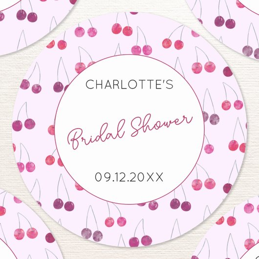 Cherry Pink Watercolor Brautparty Personalisiert Runder Aufkleber
