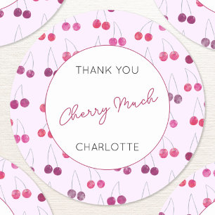 Cherry Pink Watercolor Personalisiert Vielen Dank Runder Aufkleber