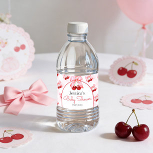 Cherry Pinke Schleifen Mädchen Baby Shower  Wasserflaschenetikett