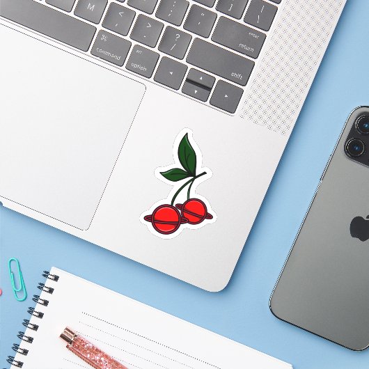 Cherry Planets Aufkleber (Laptop mit iPhone)