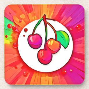 Cherry Pop Art Burst Getränkeuntersetzer