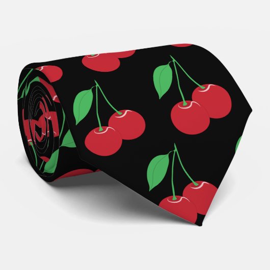 Cherry Print Black Krawatte (Gerollt)