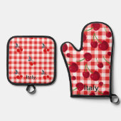 Cherry print pot holders - Italian kitchen  Ofenhandschuh & Topflappen-Set (Vorderseite)