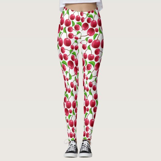 Cherry Print Retro Cherries Yoga Pilates Pants Leggings (Vorderseite)