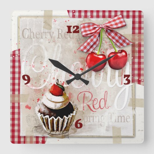 Cherry Quadratische Wanduhr (Vorderseite)