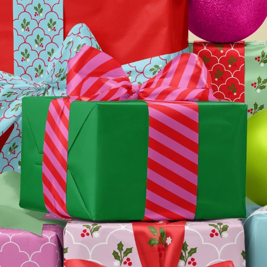 Cherry Red and Hot Pink Stripe Satinband