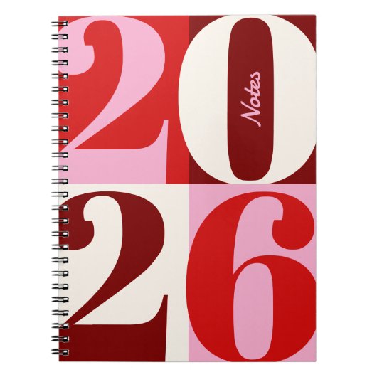 Cherry Red and Pink Bold Year Color Block Notizblock (Vorderseite)