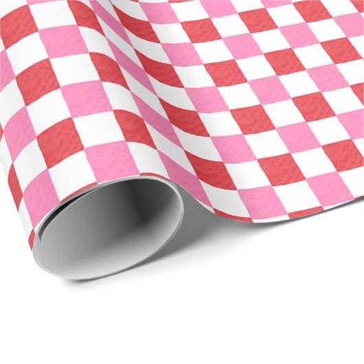Cherry Red and Pink Watercolor Checkerboard  Geschenkpapier (Rolleneckpunkt)