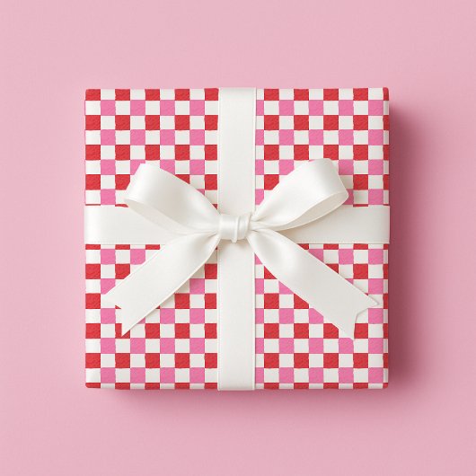 Cherry Red and Pink Watercolor Checkerboard  Geschenkpapier