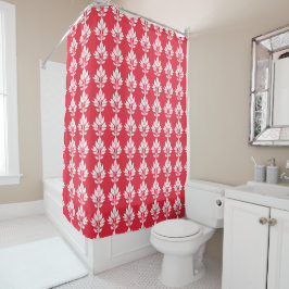 Cherry Red and White Elegant Leaf Muster Duschvorhang