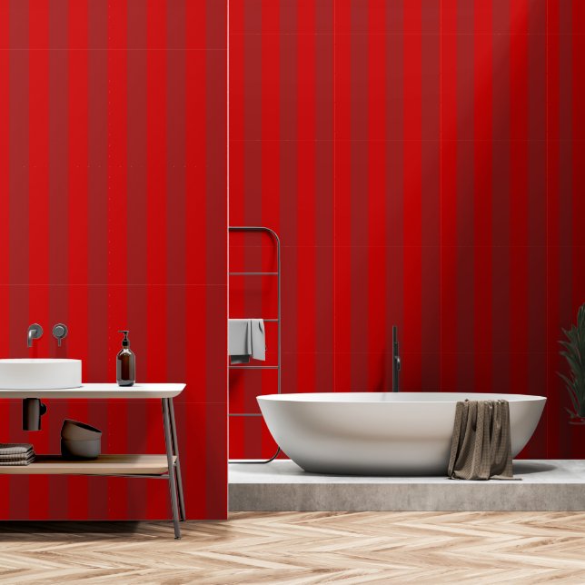 Cherry Red auf Tomato Red Ultra Wide 4 Zoll Streif Tapete (Badezimmer)